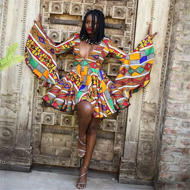Rukky V' Neck Ankara Mini Gown