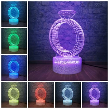 

Romantic Gift 3D Ring Night Light LED Illusion Bedside Desk Table Lamp Multicolored USB Powered Light for Marriage room Decor