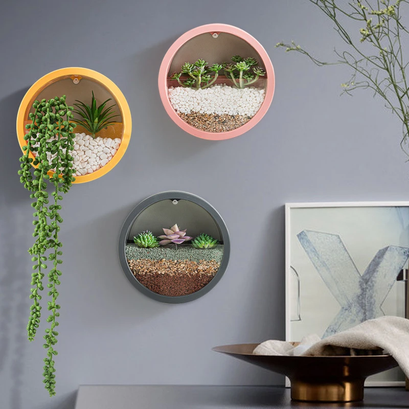 Succulent Plant Vases Decorative Hanging-Basket Flower-Pot Glass Living-Room Round Iron