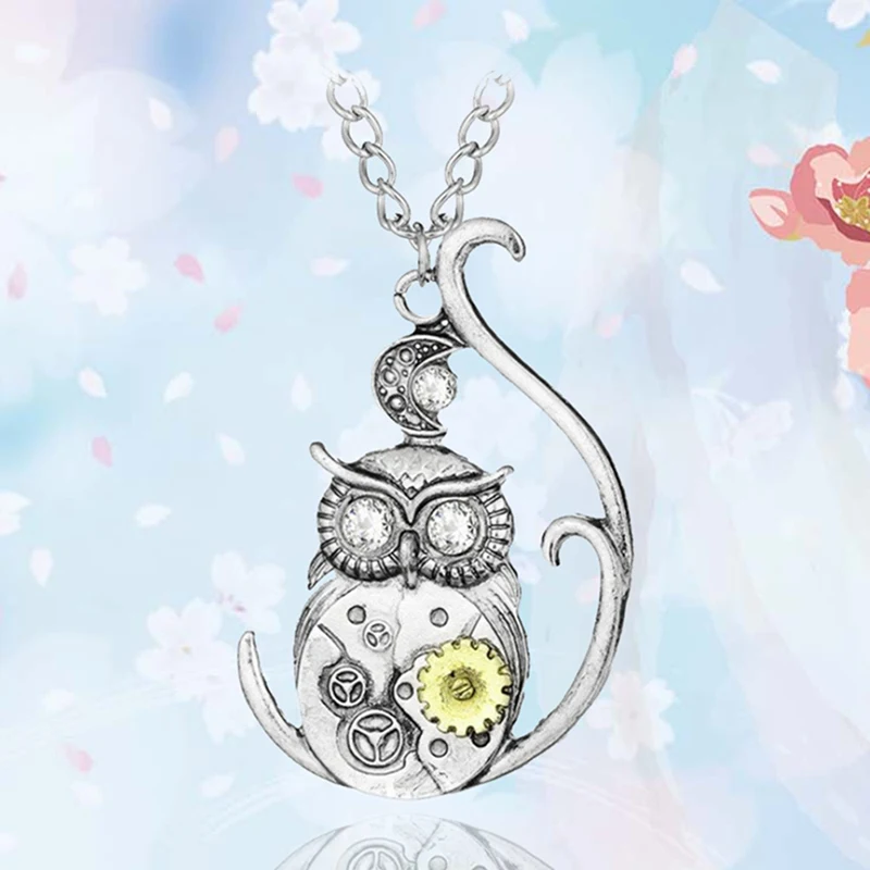 Vintage Steampunk Owl Butterfly Shape Gear Pendant Necklace For Women Men Wedding Antique Silver Necklace Jewelry Gifts