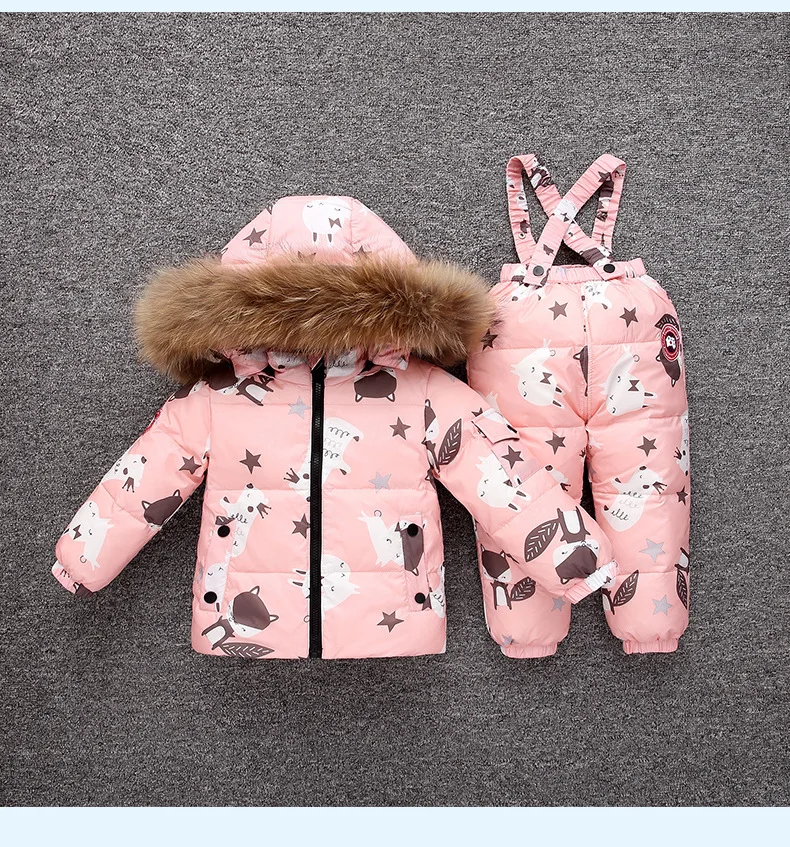 New Winter Baby Boy Girl Clothing Set Warm Down Jacket Coat Snowsuit Children Parka Real Fur Kids Clothes Ski Overalls-30