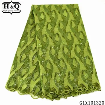 

H&Q matcha green french sequin lace fabric 2020 high quality embroidery african net lace nigerian tulle fabric 5 yards for dress