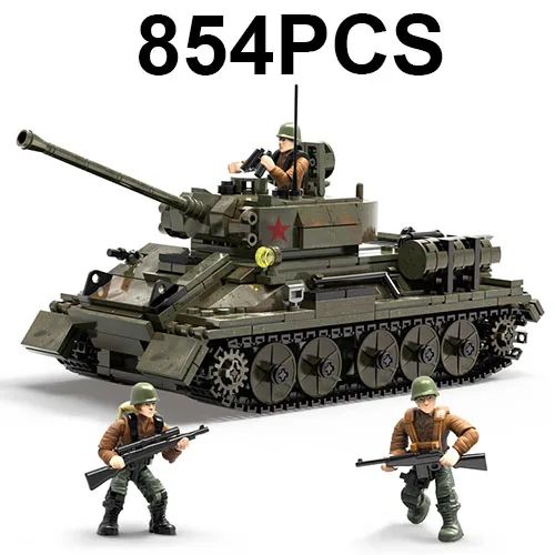 

854Pcs T-34/85 Tank World War Military Battle of Rhineland Army Action Figures Mega Block WWII Weapon Building Bricks Boy Toys