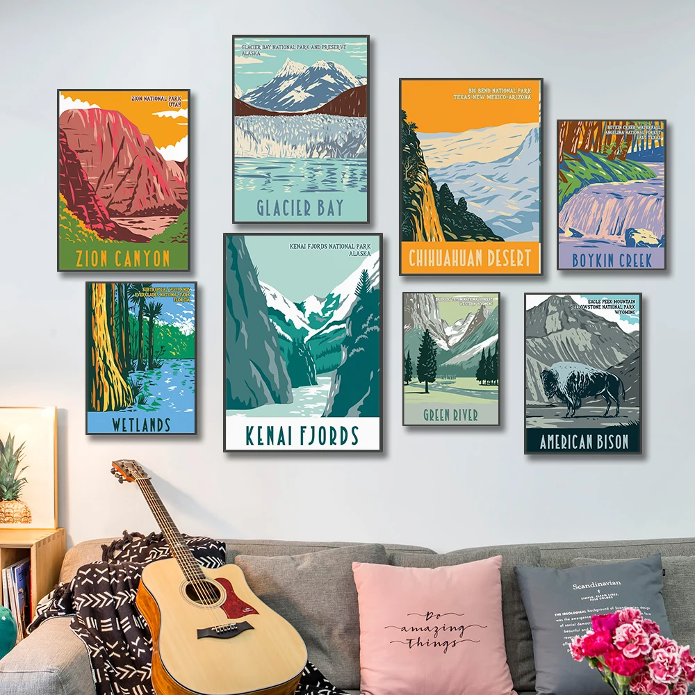 

Retro Travel American Wetland Wall Art Canvas Poster Printing Office Painting Home Living Room Decoration Painting Poster