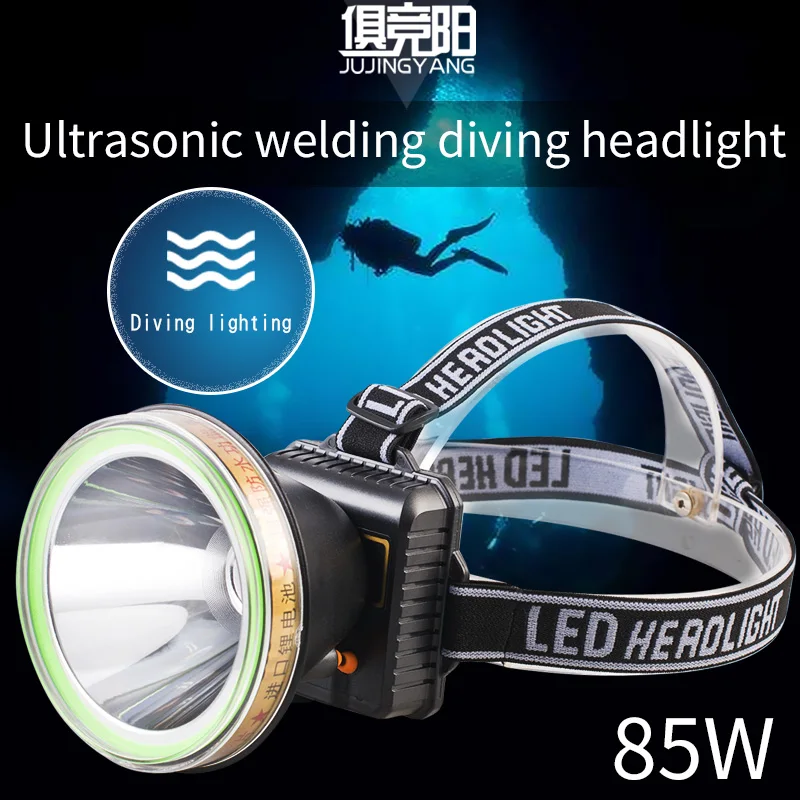 

High Power 85W LED Headlight Outdoor Fishing Swimming Diving Headlamp Rechargeable IPX8 Waterproof Head light