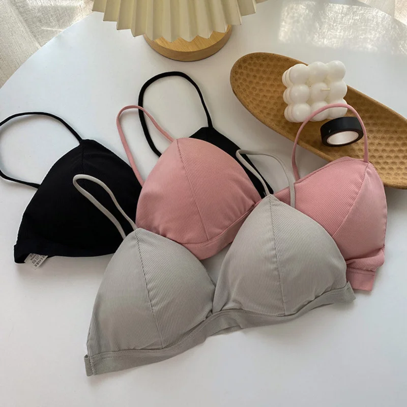 SP&CITY Korean Thread Colored Seamless Women's Bra Ice Silk Camisole With Chest Pad Breathable Bralette Triangle Cup Sexy Bras 3