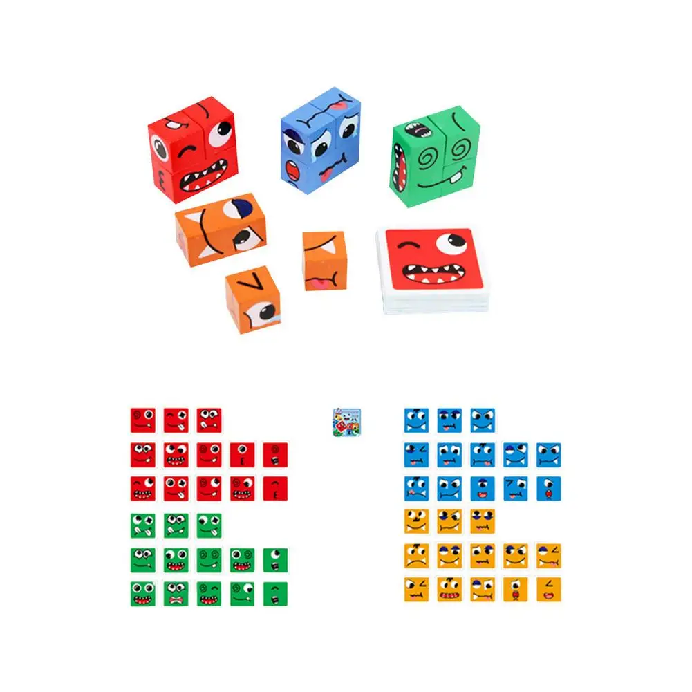 Houten Uitdrukkingen Puzzel Game Gezicht Veranderende Blok Spelletjes Voor Kinderen Games Puzzel Building Cu - AliExpress