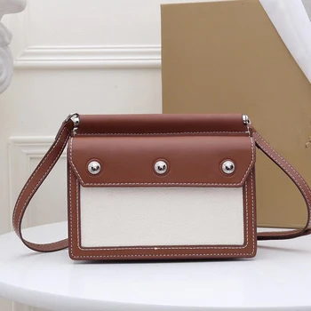 

B-button new letter canvas Single Shoulder Messenger Bag women's bag splicing double sided Mini designer postman bag