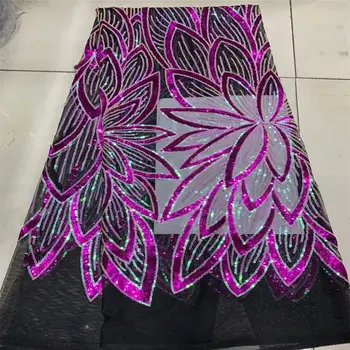 

Latest Sexy French Embroidered Tulle Lace Africa Sequins Mesh Lace Fabric Sewing for Party Wedding Dress Top Quality 5yards