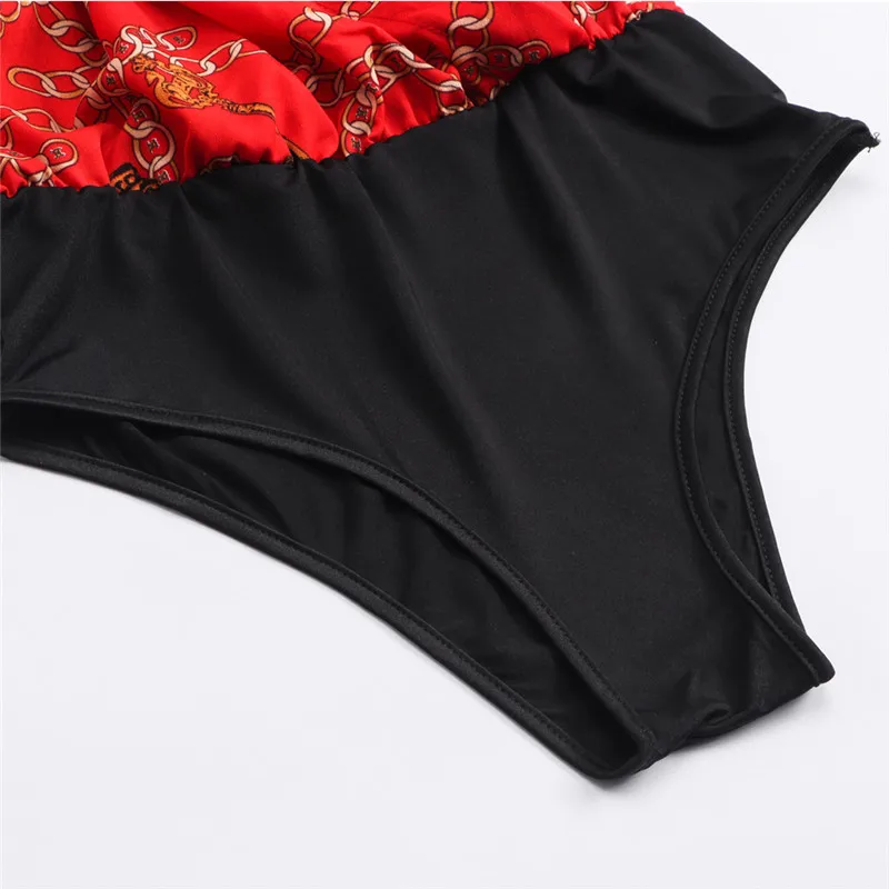 Vintage Fashion Womens Rompers Jumpsuit Long Sleeve Chain Print V-neck Shirt Ladies Clubwear Party Sexy Satin Bodysuits Tops