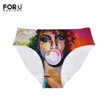 

FORUDESIGNS Black Women Hair Art Design Panties for Girls African Style Underwear Mid-waist Satin Seamless Traceless Lingerie