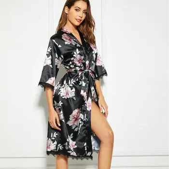 

Silk Satin Wedding Bride Bridesmaid Robe Floral Bathrobe Short Kimono Robe Night Robe Bath Robe Fashion Dressing Gown For Women