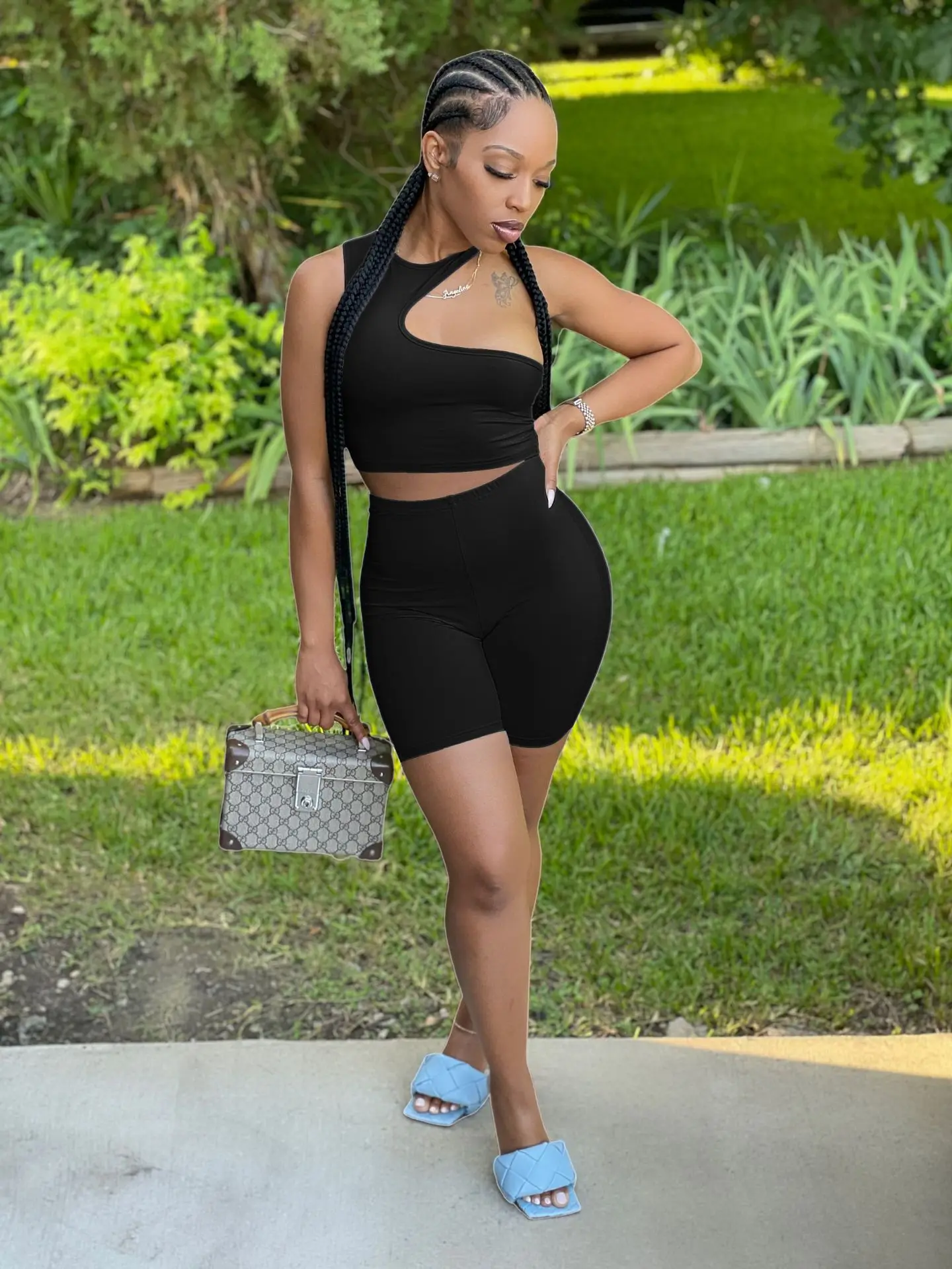 Ronikasha Women Biker Shorts Set 2 Piece Set Summer Short Sleeve Collarless Casual Jogger Cycling Suit Sexy Clothes