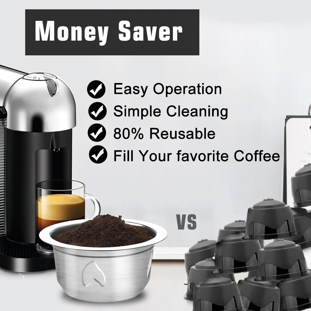 ICafilas Stianless Сталь многоразового использования с фильтром для кофемашины Nespresso Vertuo Кофе капсулы и 80 мл молока Vertuo фильтр эспрессо Vertuoline