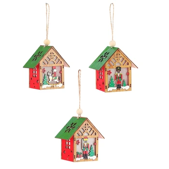 

DIY Color Wooden Walnut Soldier House Hanger with Lamp for Xmas Decor