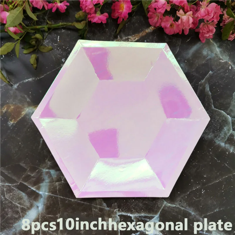 10inch hexagonal pla Радужный цвет круглая плоская одноразовая Праздничная бумажная посуда на день рождения Свадебная тарелка для пикника - Цвет: 10inch hexagonal pla