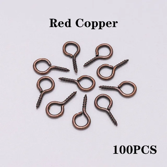 100-200pcs Small Tiny Mini Eye Pins Eyepins Hooks Eyelets Screw Threaded Gold Clasps Hooks Jewelry Findings For Making DIY Red Copper100