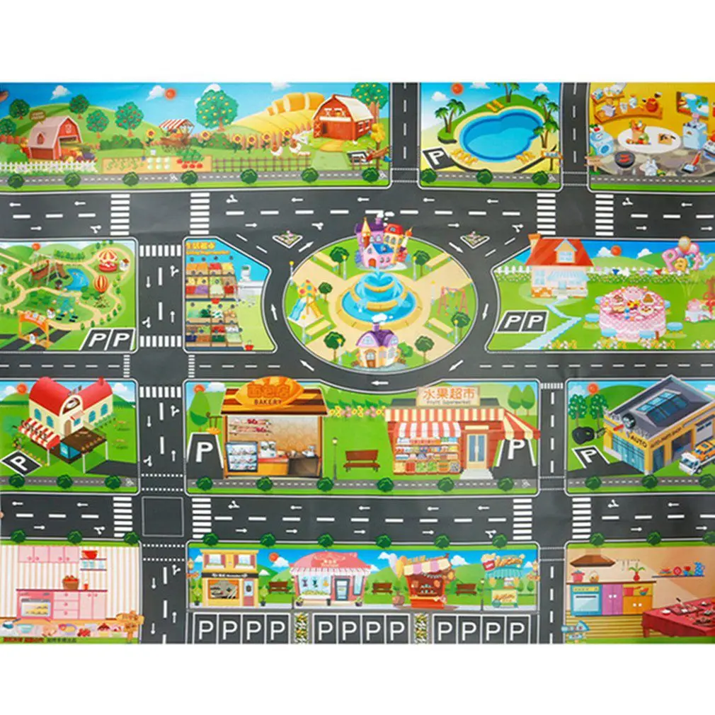English map Детский игровой коврик, напольная игра, детский коврик для ползания, 130*100 см, водонепроницаемый, для детей, дорожный знак, для парковки автомобиля, игрушки для мальчиков - Цвет: English map