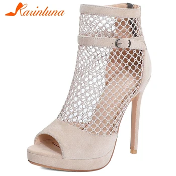 

KARINLUNA 2020 New Lady Summer Extrem High Heels Sandals Elegant Peep Toe Gladiator Sandals Women Fashion Mesh Shoes Woman