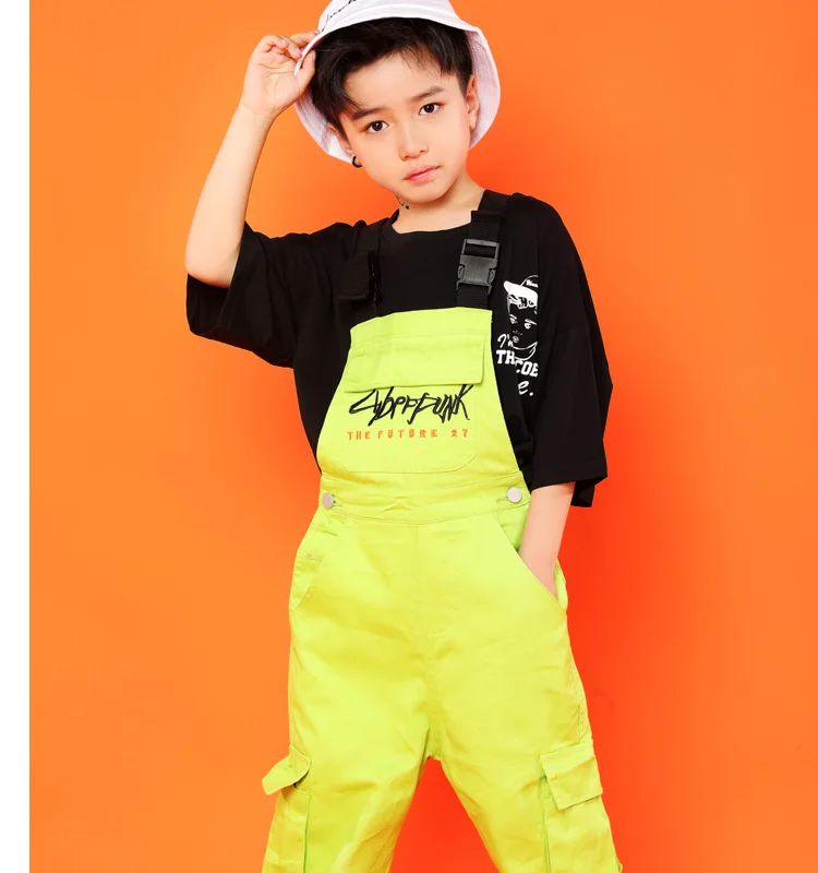 Kid Hip Hop Clothing Black Casual T Shirt Tops Loose Bib Pants for Girls Boys Jazz Dance Costumes Ballroom Dancing Clothes Wear