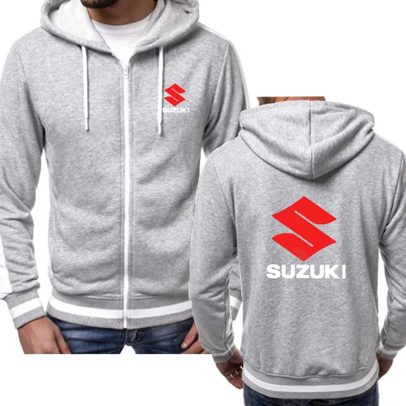 Толстовки мужские для Suzuki с логотипом автомобиля Толстовка Новая мода Толстовка весна осень флис хлопок куртка на молнии хип хоп Harajuku мужской сгусток - Цвет: Серый