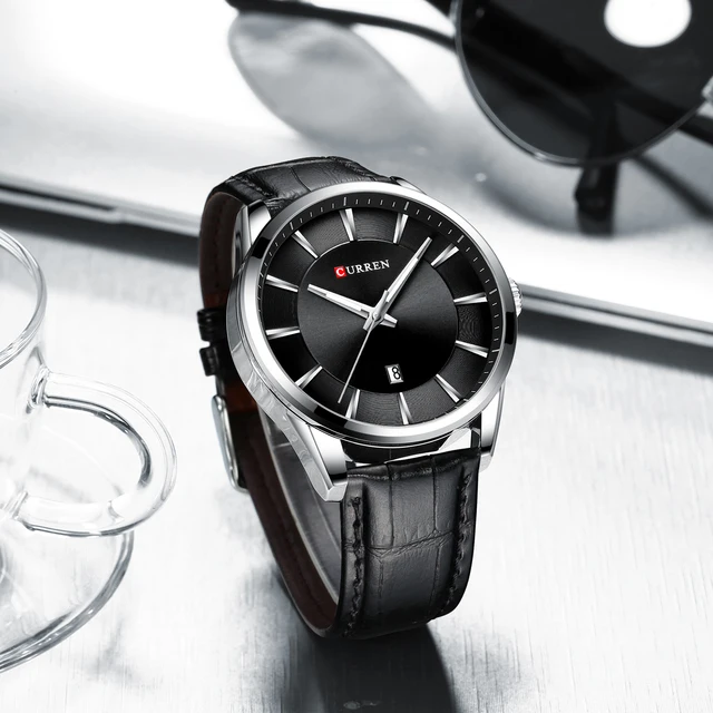 ساعة يد رجالية من CURREN ساعة بحركة كوارتز مع حزام من الجلد من أفضل العلامة التجارية الفاخرة مناسبة لرجال الأعمال، نموذج 8365 3