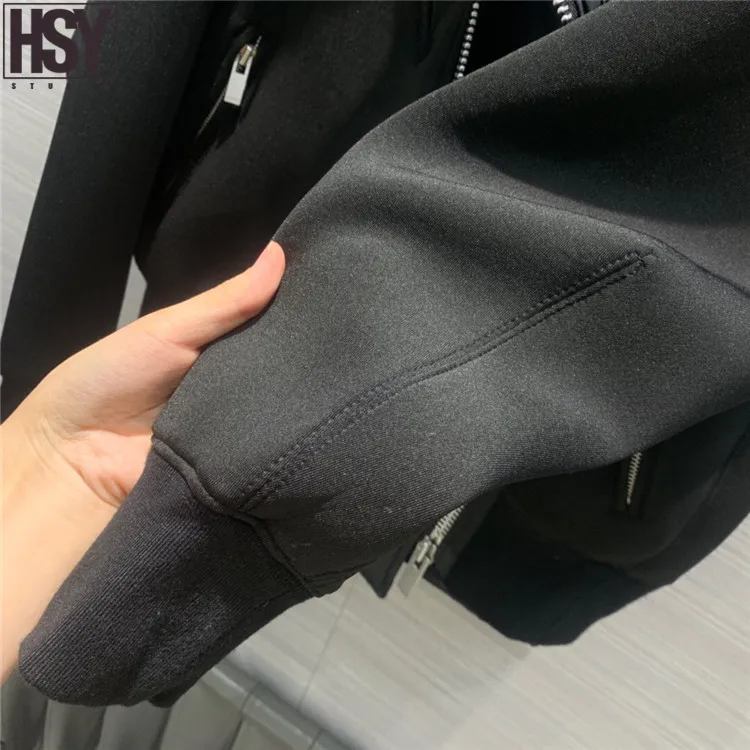 【HSY】 Новая Осенняя модная Женская Стеганая мотоциклетная куртка космическая хлопковая Лоскутная имитация двух частей ромбическое пальто с капюшоном 2 цвета