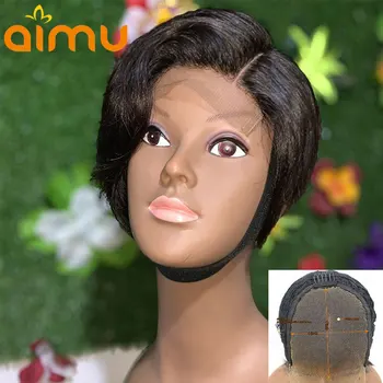 

Pixie Cut Wig Straight Short Bob Wig 4x4 Lace Closure Human Hair Wigs Wig Glueless Pre Plucked and Bleached 250% Density Remy