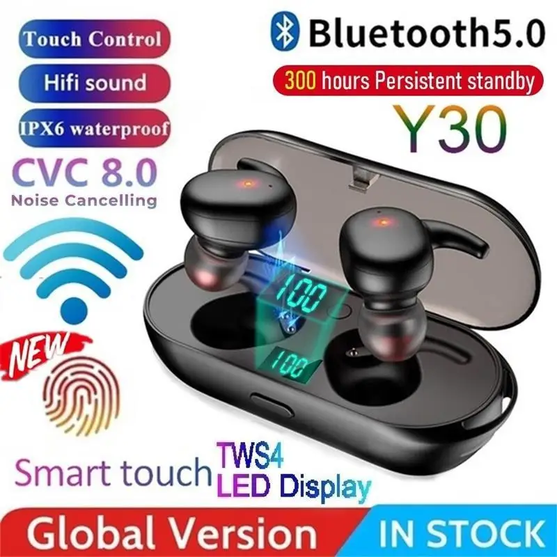 TWS Wireless Bluetooth 5 0 Smart Fingerprint Touch Headphone Headset With Charging Box HIFI Mic Active Noise Cancelling Headset