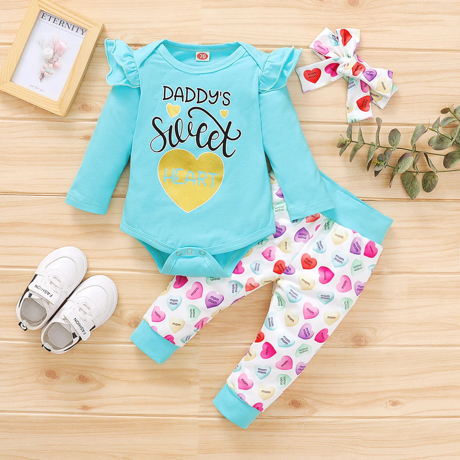 

3-18Months Infant Baby Girls Valentine's Day Letter Romper Bodysuit+Hearts Pants Outfits Unique lake blue suit diadema niÃ±a M5