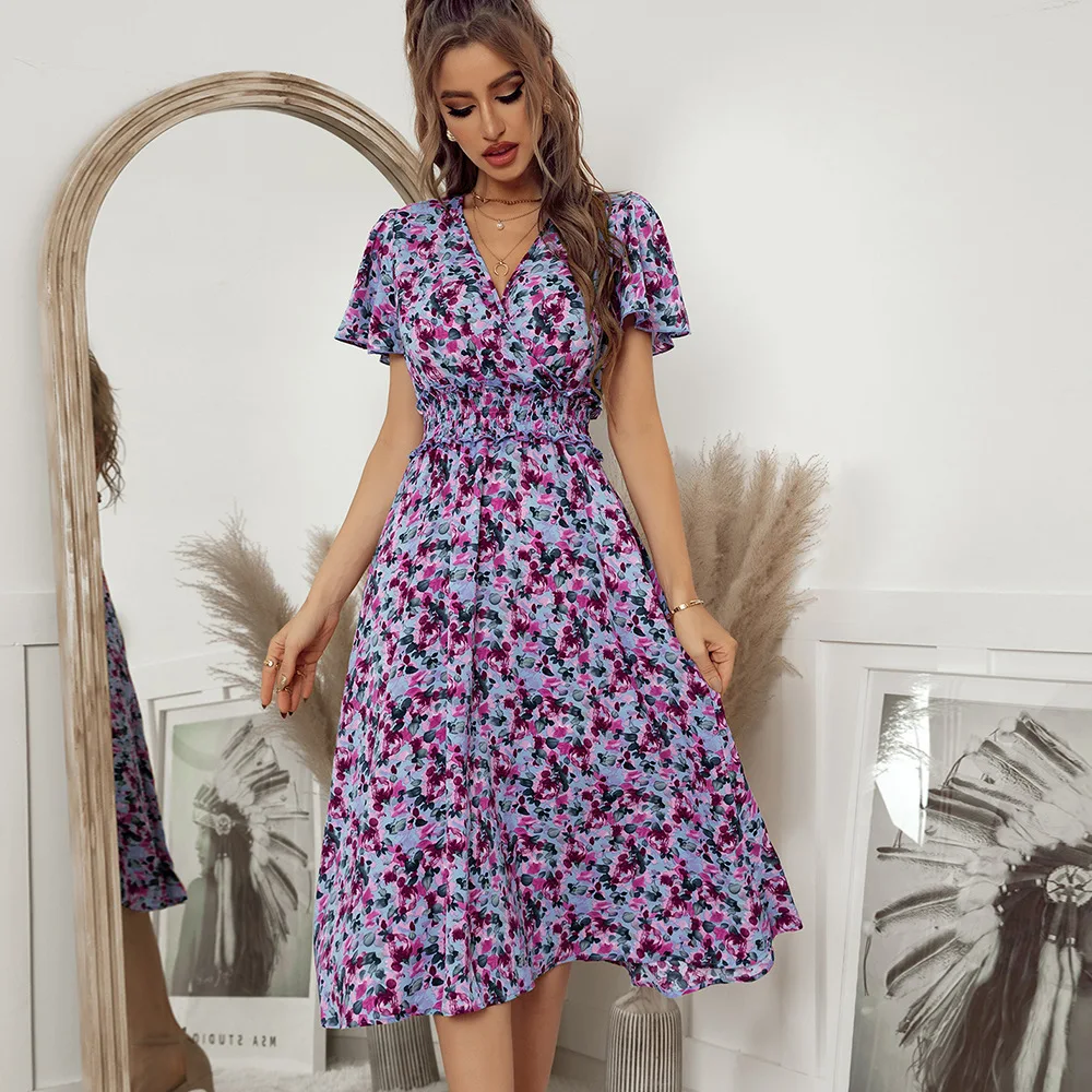 Ladies Vintage Floral Print Summer Dress Women V Neck Casual Long Party Holiday Beach Dress Women Sundress Vestidos Robe Female dresses to wear to a wedding Dresses