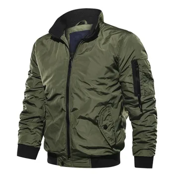 

HENCHIRY Winter Bomber Jacket Men's Air Force Flight Jacket Warm High Quality Thick Solid Color Stand Collar Large Size