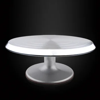 

12 Inch Aluminum Alloy Rotating Cake Turntable Anti-slip Revolving Cake Making Stand Platform Cake Decorating Workbench (Silver)