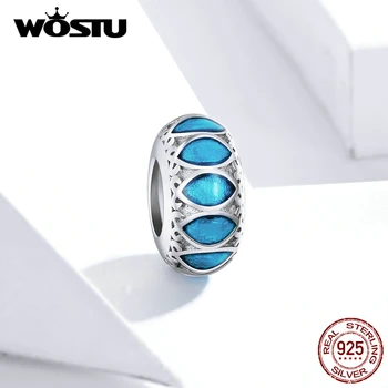 

WOSTU Fashion Blue Beads 100% 925 Sterling Silver Charms Fit Original Bracelet Pendant For Women Necklace Easter Jewelry FNC221