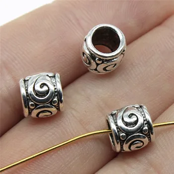 

Wholesale Jewelry Lots Antique Silver Color 9x9x8mm Threaded Big Hole Beads Pendants Jewelry Making Handmade Material 120 Pieces
