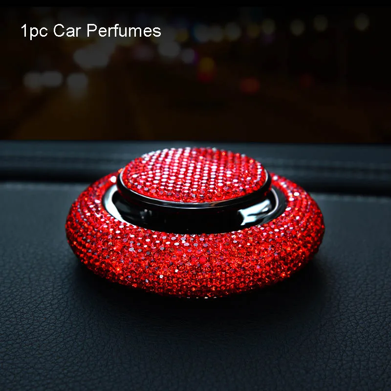 1pc Car Perfume Luxury Red Rhinestone Diamante Car Steering Wheel Covers for Girls Crystal Auto Interior Accessories Tissue Holder Vent Clips - Название цвета: 1pc Car Perfume