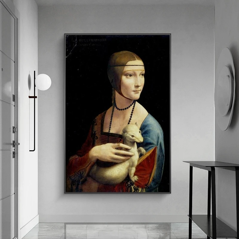 Леди с Ermine холщовые настенные картины от Leonardo Da Vinci знаменитые художественные плакаты и принты Cuadros