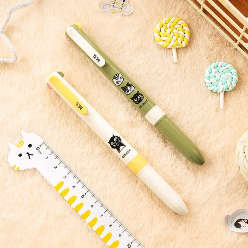 10 PCS Four-color ballpoint pen 0.5mm student cute cartoon 4-color oil pen office ballpoint pen black green red blue 80609
