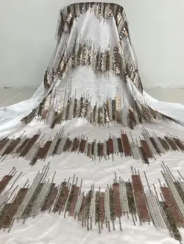 

Fashion gold Sequins Cord Lace Fabric High Quality Sequence Tulle Lace Nigerian Voile Lace Fabrics For Wedding FYUAN320