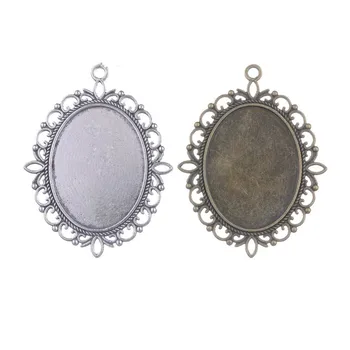

10 Per Pack Jewelry Making Supplies Zinc Alloy DIY Jewelry Accessories Hollow Silver Plated Oval Mirror Round Base Charm