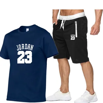 

2020 all-cotton T-shirt top White, red, yellow, blue and purple multi-color top and multi-color shorts suit two-piece casual