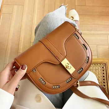 

Women Bag Luxury Design Saddle Messenger Bags Solid Colro Flap Crossbody Bags Long Straps Shoulder Packs Women Purse