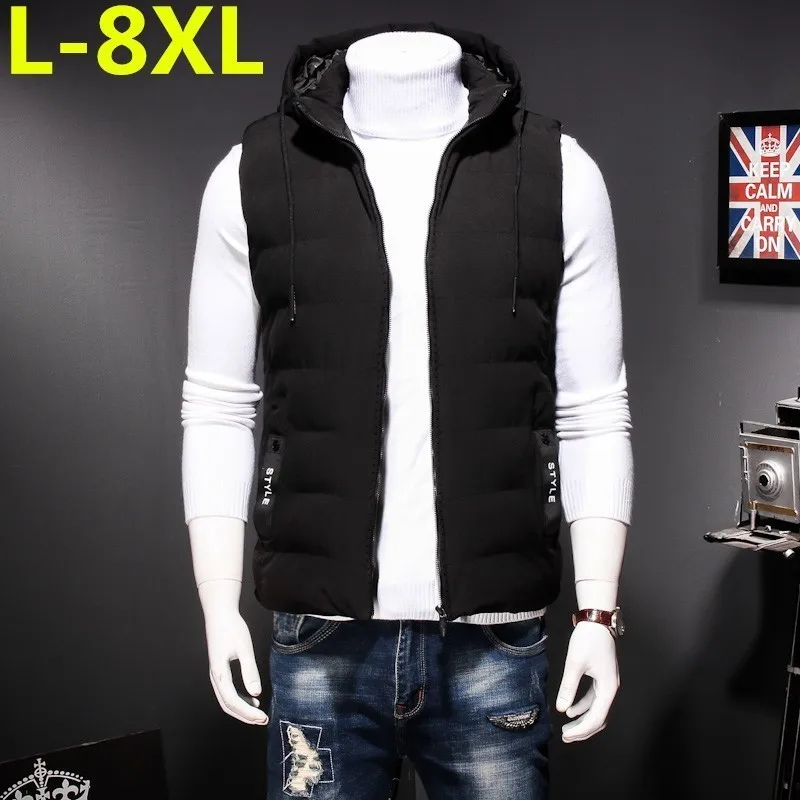 Winter Plus Size 8XL 7XL men's Warm sleeveless Vest men cotton hooded jacket male zipper Waistcoat for Autumn male gilet homme