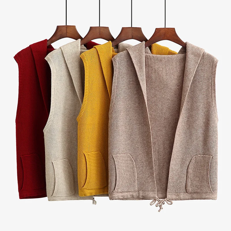 

2019 New Autumn Winter Casual Hooded Knit Cardigan For Women Plus Size Loose Short Sleeveless Sweater Female Vest Knit Waistcoat