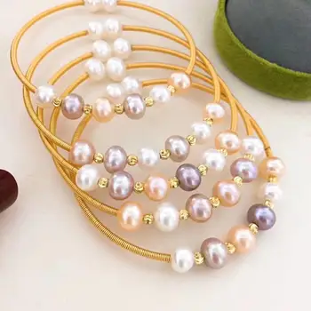 

NEW ARRIVAL Genuine Natural Freshwater Pearl Bracelet Classical Bangle Fashion Jewelry Gold Plated 10pcs/lot