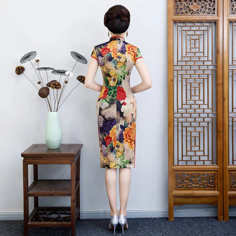 Летнее новое классическое вечернее платье Cheongsam Новинка винтажная пуговица цветок Атлас элегантное женское Qipao Плюс 4XL Vestidos