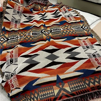 

American National Style Bohemian B & B Sofa Cover Knitted Geometric zhuang shi tan Harajuku Wind Pop Contrast Pattern