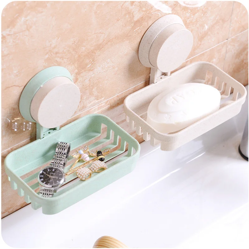 

Bathroom Sucker Plastic Soap Box Bathroom Hollow Wall Hanging Storage Drain Soap Rack Corner Shelf