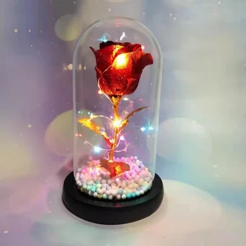 

24K Rose Be·uty The Beast LED ALED Artificial Flowers Golden Rose In Glass Dome For Mother's Day Gift Valentines Day Gift **