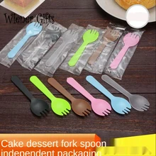 100PCS Thicken Disposable Fork Fruit Fork Plastic Knife Fork Spoon Dessert Spoon Cake Tableware Fork Spoon